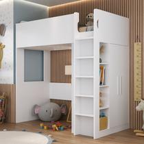 Cama Alta Infantil/Juvenil com Armário e Nichos Branco Cama Alta Infantil/Juvenil com Armário e Nichos Branco