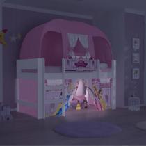 Cama Alta Infantil Princesas Disney Play c/Dossel e Led - Pura Magia - Casatema