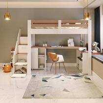 Cama Alta Juvenil Star Plus Office Multifuncional Branco/Montana - Casatema Cama Alta Juvenil Star Plus Office Multifuncional Branco/Montana - Casatema