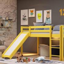 Cama Alta Kids com Escorregador em Madeira Maciça - Amarelo