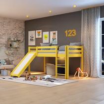 Cama Alta Kids com Escorregador em Madeira Maciça - Amarelo Cama Alta Kids com Escorregador em Madeira Maciça - Amarelo