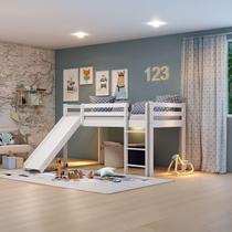 Cama Alta Kids com Escorregador em Madeira Maciça - Branca Cama Alta Kids com Escorregador em Madeira Maciça - Branca