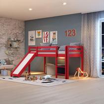 Cama Alta Kids com Escorregador em Madeira Maciça - Vermelho Cama Alta Kids com Escorregador em Madeira Maciça - Vermelho