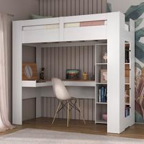 Cama Alta Multifuncional com Escrivaninha Penteadeira Yescasa Branco/Nogal Cama Alta Multifuncional com Escrivaninha Penteadeira Yescasa Branco/Nogal