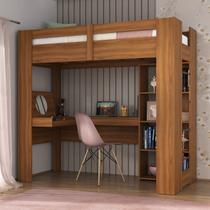 Cama Alta Multifuncional com Escrivaninha Penteadeira Yescasa Marrom/Nogal