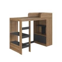 Cama Alta Multifuncional Com Nichos E Escrivaninha Marrom
