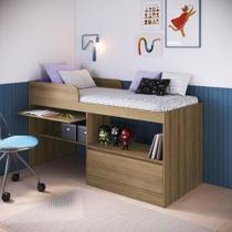 Cama Alta Multifuncional Solteiro com Estação de Trabalho 80 Jacarta Mel Cama Alta Multifuncional Solteiro com Estação de Trabalho 80 Jacarta Mel