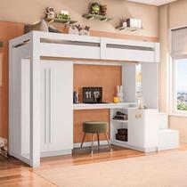 Cama Alta Office Infantil Juvenil com Roupeiro e Escrivaninha Moon Yescasa Branco Cama Alta Office Infantil Juvenil com Roupeiro e Escrivaninha Moon Yescasa Branco