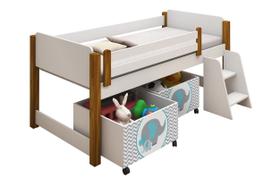 Cama Alta Solteiro com Baús Elefante Azul e Escada