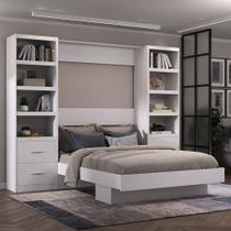 Cama Articulada Casal com Estante 4 Gavetas 8 Prateleira Branco Cama Articulada Casal com Estante 4 Gavetas 8 Prateleira Branco