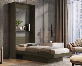 Cama Articulada De Solteiro em MDF Castanho Que Vira Estante com Nichos de Parede Multifuncional Para Sala Quarto Visitas Apartamento Cama Articulada De Solteiro em MDF Castanho Que Vira Estante com Nichos de Parede Multifuncional Para Sala Quarto Visitas Apartamento