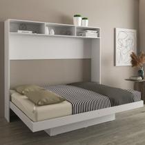 Cama Articulada Horizontal Casal de Parede com Nichos e Prateleiras MDP Branco Até 240kg Tecnomobili