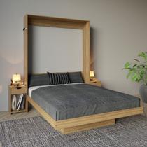 Cama Articulada Vertical Casal de Parede Com 2 Mesas de Cabeceira Nichos e Gavetas MDP Branco Até 240kg Tecnomobili Cor: