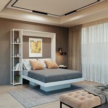 Cama Articulada Vertical Casal de Parede com 4 Prateleiras e 2 Nichos MDP Branco Até 240kg Tecnomobili