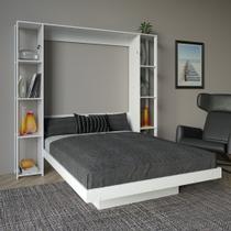 Cama Articulada Vertical Casal de Parede com 8 Prateleiras e 2 Nichos MDP Branco Até 240kg Tecnomobili