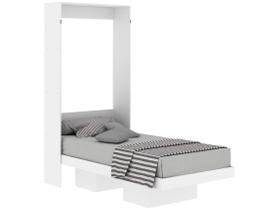 Cama Articulada Vertical De Parede Compacta Solteiro Quarto 2 Nichos Prateleiras Multiuso Branco
