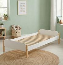 Cama Auxiliar Solteiro Infantil Empilhável Madeira e MDF Branco e Natural