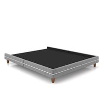 Cama Avulsa para Colchão Casal Torres Pés em Madeira Veludo Cinza G91 - Gran Belo