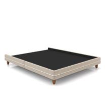 Cama Avulsa para Colchão King Torres Pés em Madeira Veludo Bege G91 - Gran Belo