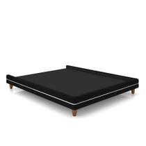 Cama Avulsa para Colchão King Torres Pés em Madeira Veludo Preto G91 - Gran Belo
