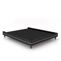 Cama Avulsa para Colchão Queen Torres Pés em Madeira Linho Chumbo G91 - Gran Belo