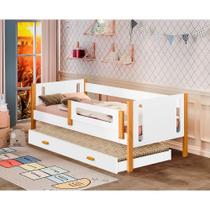 Cama Babá Infantil Mirela com Cama Auxiliar Branco/mel com Grade de Proteção - Divaloto Móveis
