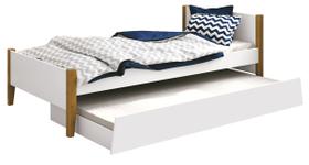 Cama Babá Solteiro com Auxiliar Simba Branco Fosco com Madeira - MoveisAqui