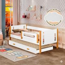 Cama Babá Solteiro Mirela C/ Cama Auxiliar Branco/amêndoa Grade de Proteção + Luminária Led Cama Babá Solteiro Mirela C/ Cama Auxiliar Branco/amêndoa Grade de Proteção + Luminária Led