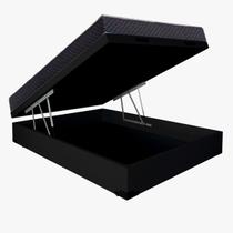 Cama Base Box Baú Casal Reforçado Suede Preto + Colchão Casal Reforçado D33 14x138x188
