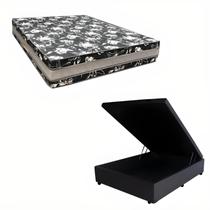 Cama Base Box Baú Casal Super Black Sintético Preto + Colchão Casal Super Black D33 28x138x188