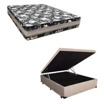 Cama Base Box Baú Casal Super Black Suede Bege + Colchão Casal Super Black D33 28x138x188