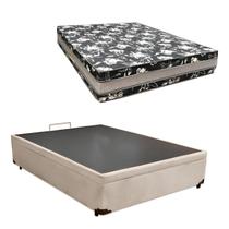 Cama Base Box Baú Casal Super Black Suede Bege + Colchão Casal Super Black D33 28x138x188