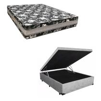 Cama Base Box Baú Casal Super Black Suede Cinza + Colchão Casal Super Black D33 28x138x188 Cama Base Box Baú Casal Super Black Suede Cinza + Colchão Casal Super Black D33 28x138x188