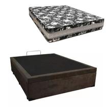 Cama Base Box Baú Casal Super Black Suede Marrom + Colchão Casal Super Black D33 28x138x188