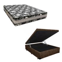 Cama Base Box Baú Casal Super Black Suede Marrom + Colchão Casal Super Black D33 28x138x188