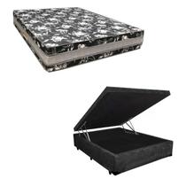 Cama Base Box Baú Casal Super Black Suede Preto + Colchão Casal Super Black D33 28x138x188