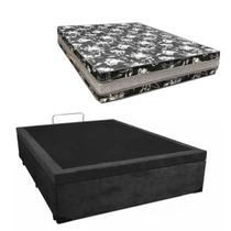 Cama Base Box Baú Casal Super Black Suede Preto + Colchão Casal Super Black D33 28x138x188