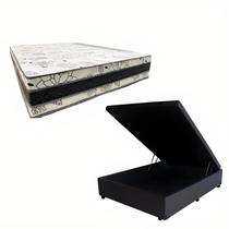 Cama Base Box Baú Casal Super Confort Sintético Preto + Colchão Casal Super Confort D33 28x138x188