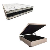 Cama Base Box Baú Casal Super Confort Suede Bege + Colchão Casal Super Confort D33 28x138x188 Cama Base Box Baú Casal Super Confort Suede Bege + Colchão Casal Super Confort D33 28x138x188