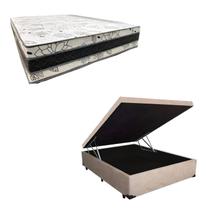 Cama Base Box Baú Casal Super Confort Suede Bege + Colchão Casal Super Confort D33 28x138x188 Cama Base Box Baú Casal Super Confort Suede Bege + Colchão Casal Super Confort D33 28x138x188