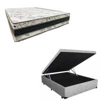 Cama Base Box Baú Casal Super Confort Suede Cinza + Colchão Casal Super Confort D33 28x138x188 Cama Base Box Baú Casal Super Confort Suede Cinza + Colchão Casal Super Confort D33 28x138x188