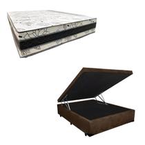 Cama Base Box Baú Casal Super Confort Suede Marrom + Colchão Casal Super Confort D33 28x138x188 Cama Base Box Baú Casal Super Confort Suede Marrom + Colchão Casal Super Confort D33 28x138x188