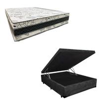 Cama Base Box Baú Casal Super Confort Suede Preto + Colchão Casal Super Confort D33 28x138x188 Cama Base Box Baú Casal Super Confort Suede Preto + Colchão Casal Super Confort D33 28x138x188