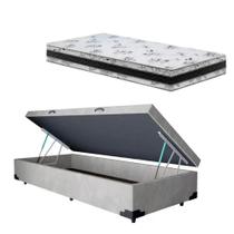 Cama Base Box Baú Solteiro Super Confort Suede Cinza + Colchão Solteiro Super Confort D33 24x88x188 Cama Base Box Baú Solteiro Super Confort Suede Cinza + Colchão Solteiro Super Confort D33 24x88x188