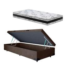 Cama Base Box Baú Solteiro Super Confort Suede Marrom + Colchão Solteiro Super Confort D33 24x88x188 Cama Base Box Baú Solteiro Super Confort Suede Marrom + Colchão Solteiro Super Confort D33 24x88x188