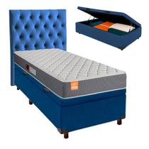 Cama + Bau Azul e Colchão D23 Solteiro - Pro Inducol + Cabeceira Cama + Bau Azul e Colchão D23 Solteiro - Pro Inducol + Cabeceira