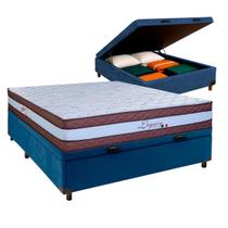 Cama + Bau Azul e Colchão Molas Ensacadas Casal Cama + Bau Azul e Colchão Molas Ensacadas Casal