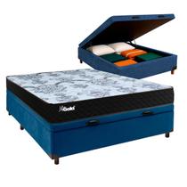Cama + Bau Azul e Colchão Molas Ensacadas Casal Cama + Bau Azul e Colchão Molas Ensacadas Casal
