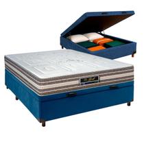Cama + Bau Azul e Colchão Molas Ensacadas Casal Cama + Bau Azul e Colchão Molas Ensacadas Casal