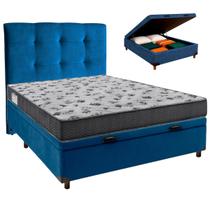 Cama + Bau Azul e Colchão Ortobom D33 Casal - Iso100 + Cabeceira
